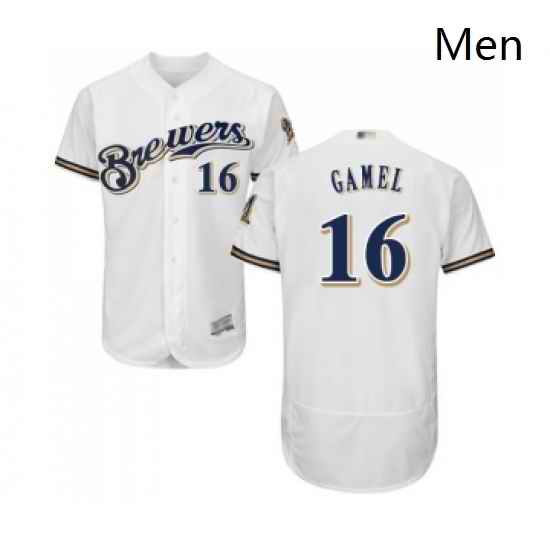 Mens Milwaukee Brewers 16 Ben Gamel White Alternate Flex Base Authentic Collection Baseball Jersey
